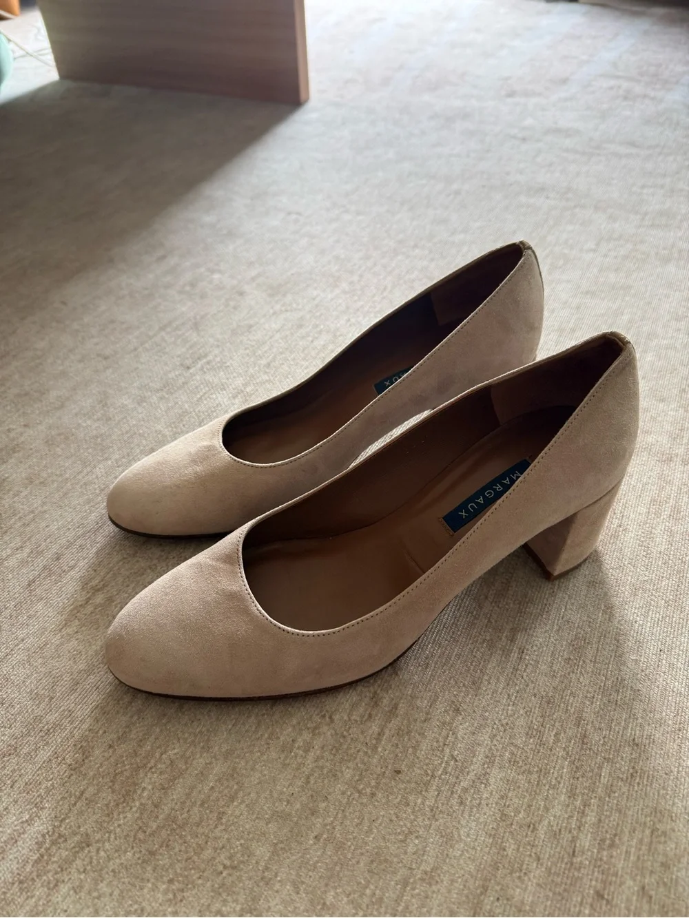 Margaux Nude Suede Block Heel Pumps